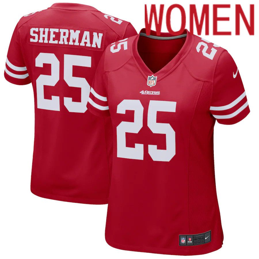 Women San Francisco 49ers #25 Richard Sherman Nike Scarlet Game Player NFL Jersey->women nfl jersey->Women Jersey